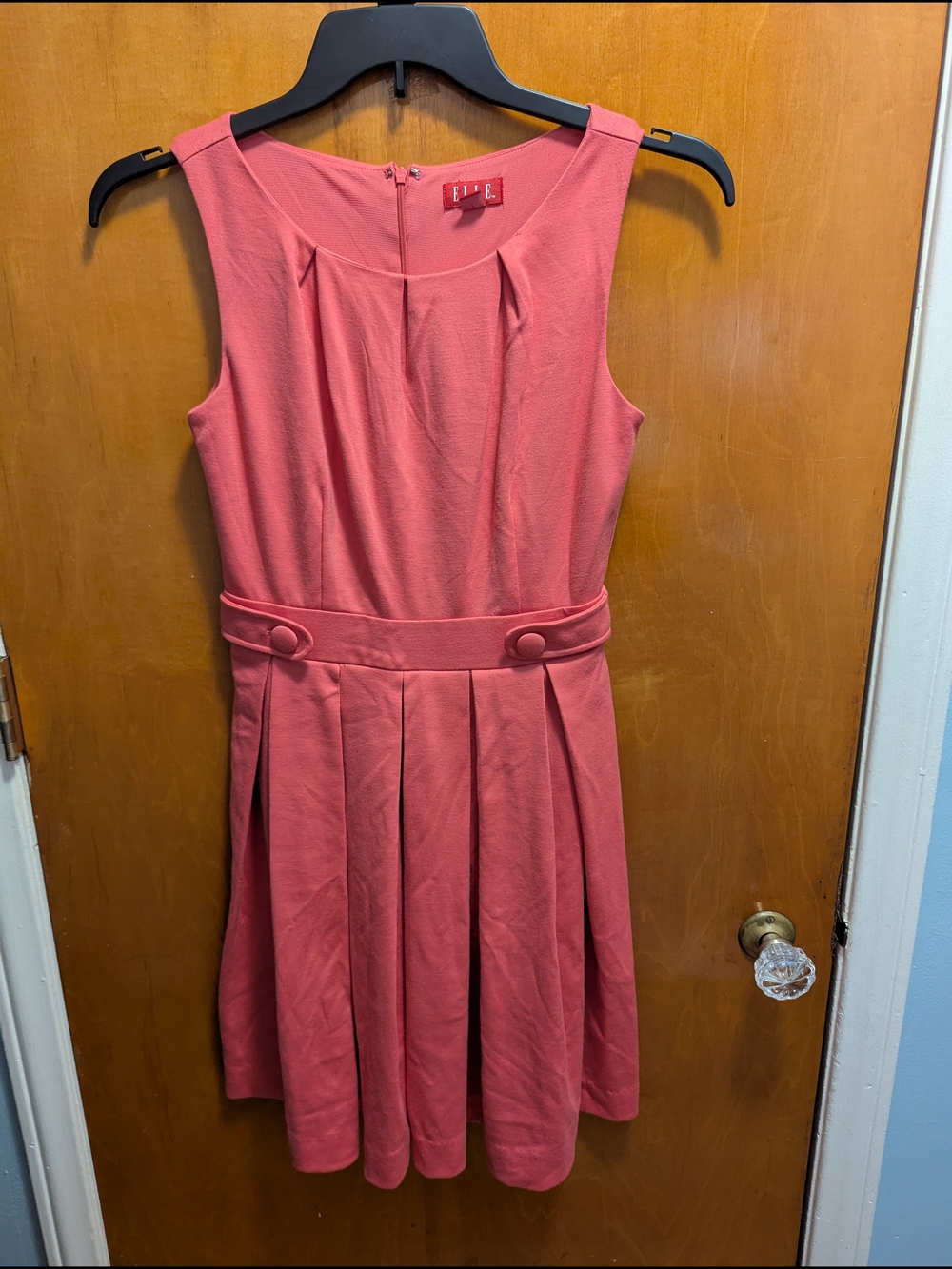 Elle Coral Sleeveless Pleated Waist Midi Dress